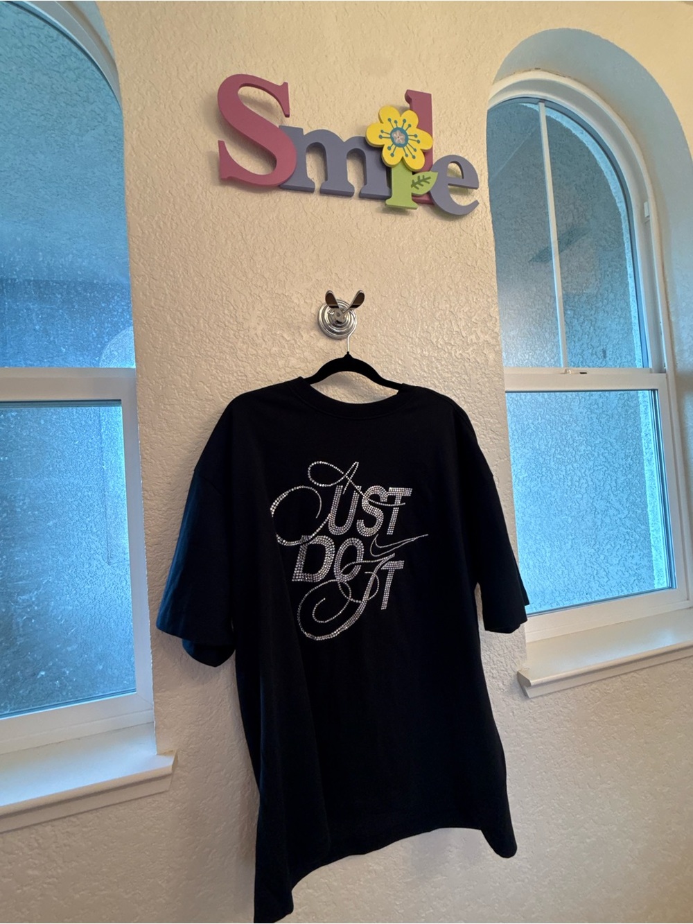 Nike Sportswear Black Glam Rhinestone "Just Do It" Script Small-Oversized Cotton - Picture 10 of 15